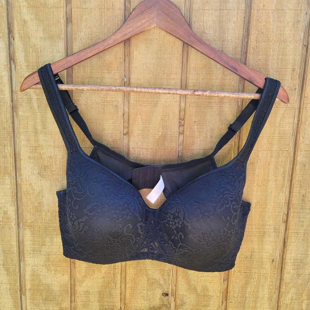 Cacique Black Floral Lace Balconnette Bra Womens Size 40DD